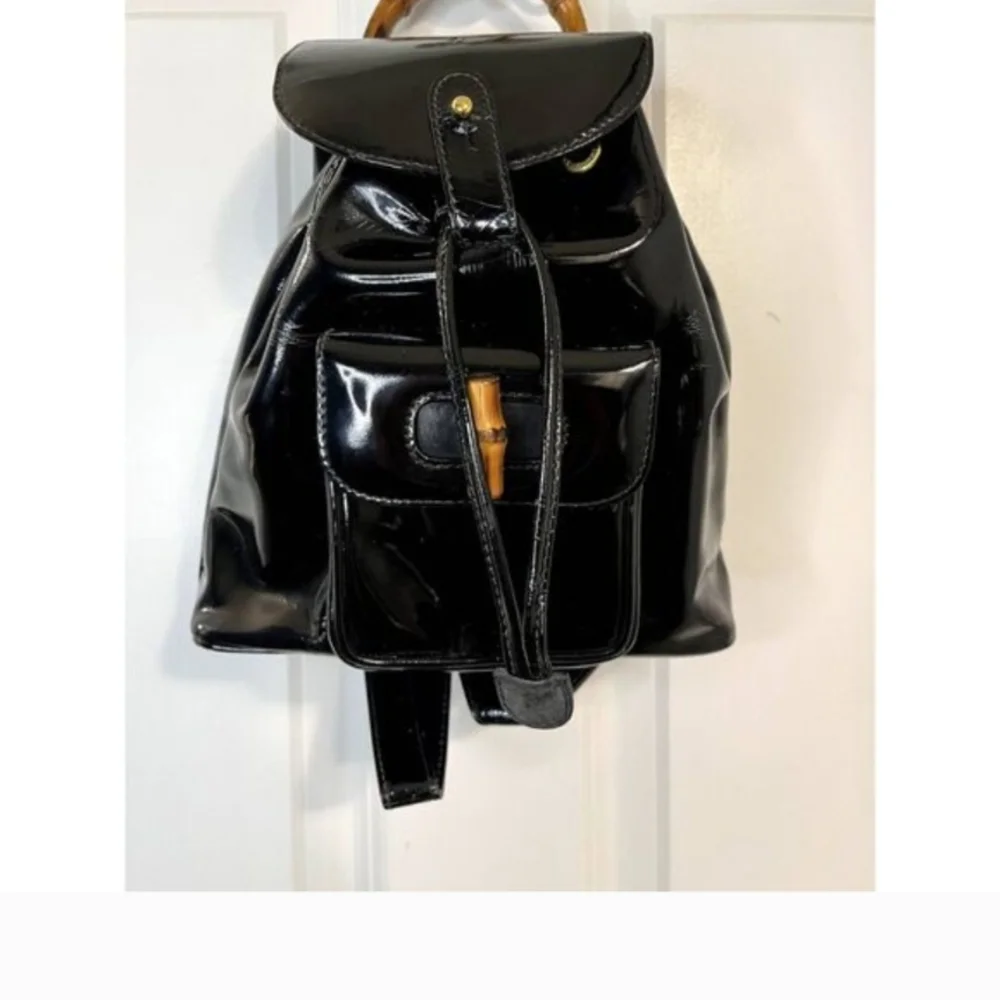 Gucci | Bags | Vintage Gucci Bamboo Handle Black Patent 